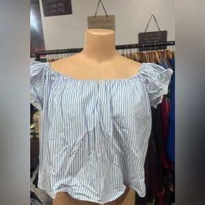 Blue and White Striped Off-Shoulder Top